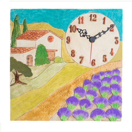 Horloge décor Provence avec champ de lavande et maset
