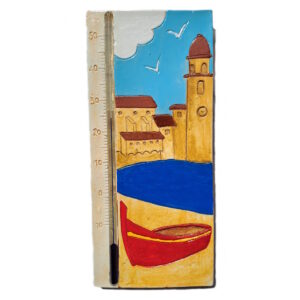 Thermomètre décor marin avec barque rouge et village en arrière plan