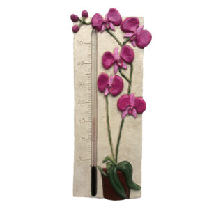 Thermomètre mural orchidées avec fleurs roses