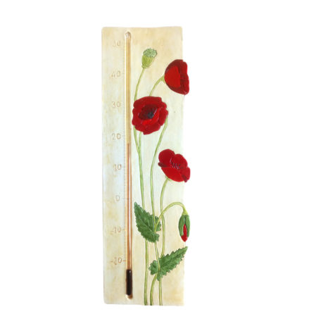 Thermomètre géant avec coquelicot, fond terre de sienne