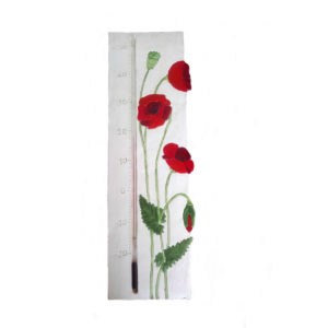 Thermomètre géant avec coquelicot, fond gris