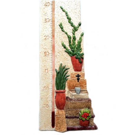 gros plan du thermomètre XXL mur végétal rétro de 36 cm de haut avec forme bien découpée