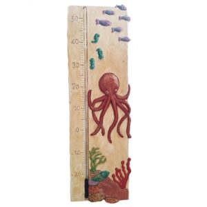 Grand thermomètre de 35 cm de long avec décor sous marin, avec poulpe, hippocampe, coraux, algues et coquillages