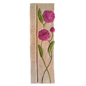 Grand thermomètre extérieur pivoine avec fleur rose foncé