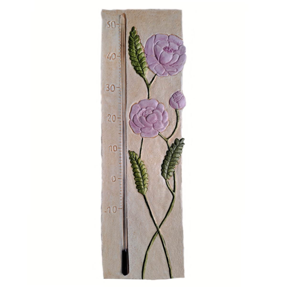 Grand thermomètre extérieur pivoine mauve