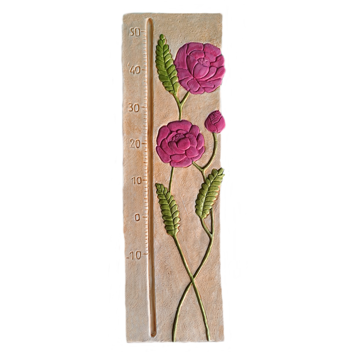 Grand thermomètre extérieur pivoine avec fleur rose foncé