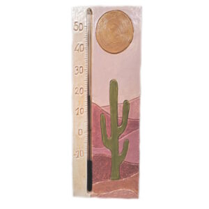 Thermomètre décoratif avec cactus, couleurs terracotta